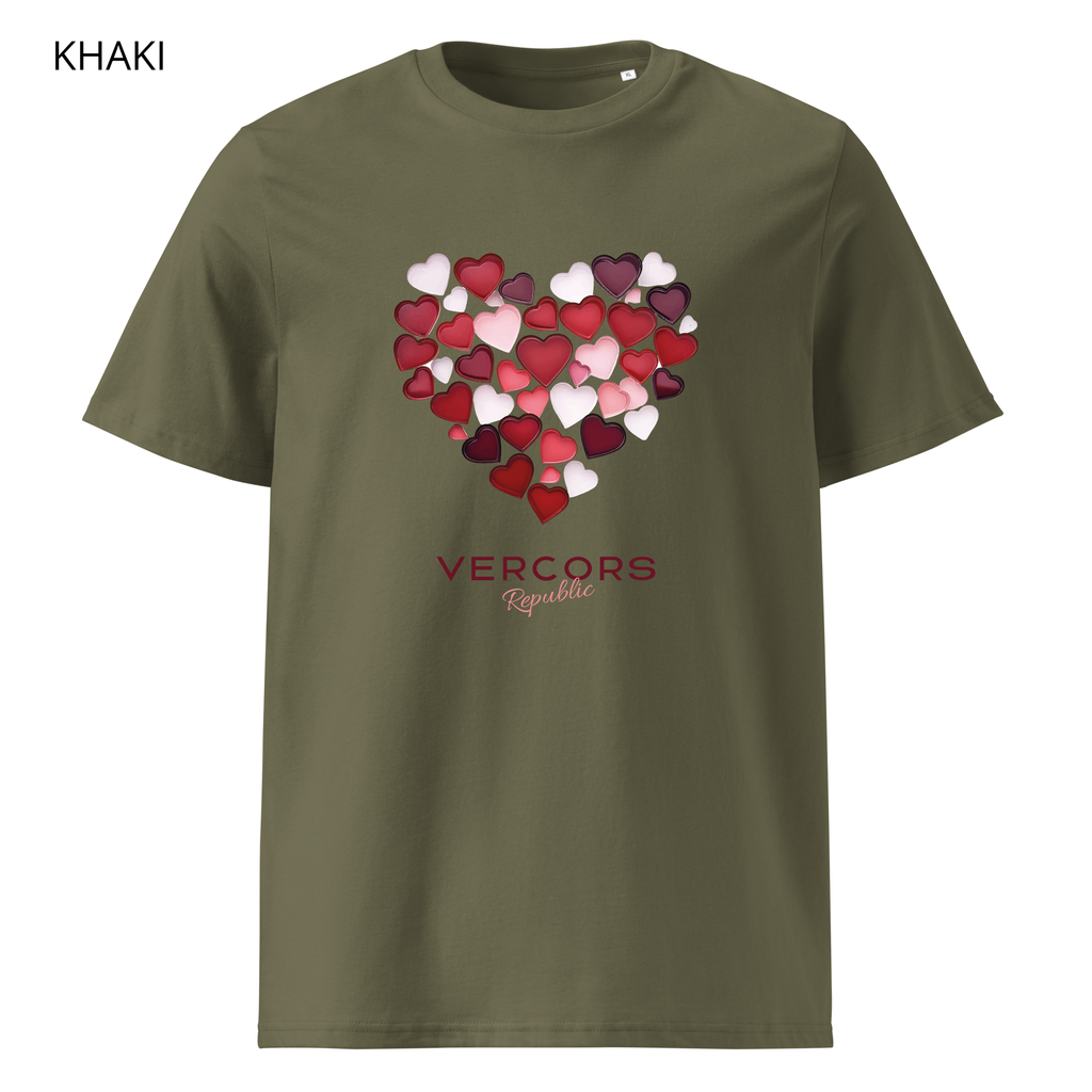 T-shirt unisexe en coton biologique - Cœurs Roses et Rouges
