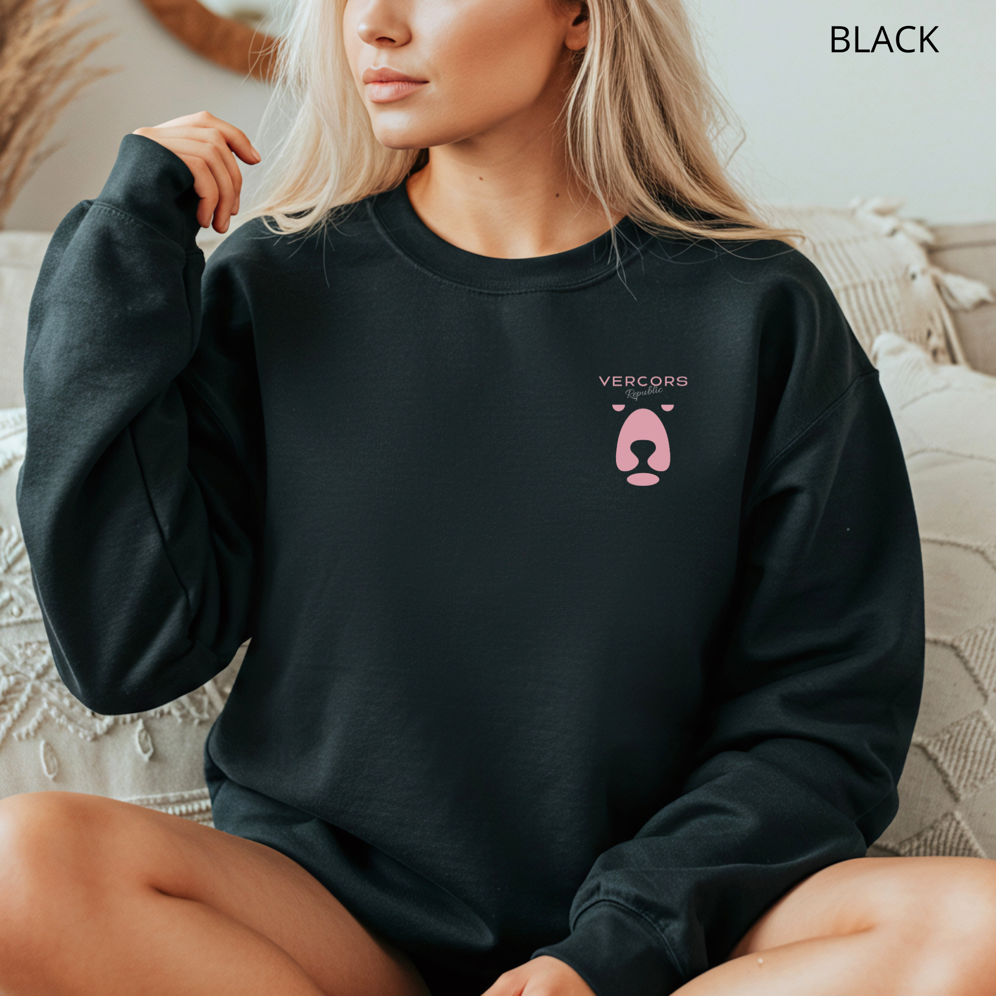 Sweat Unisexe à Col Rond - Logo Ours Rose