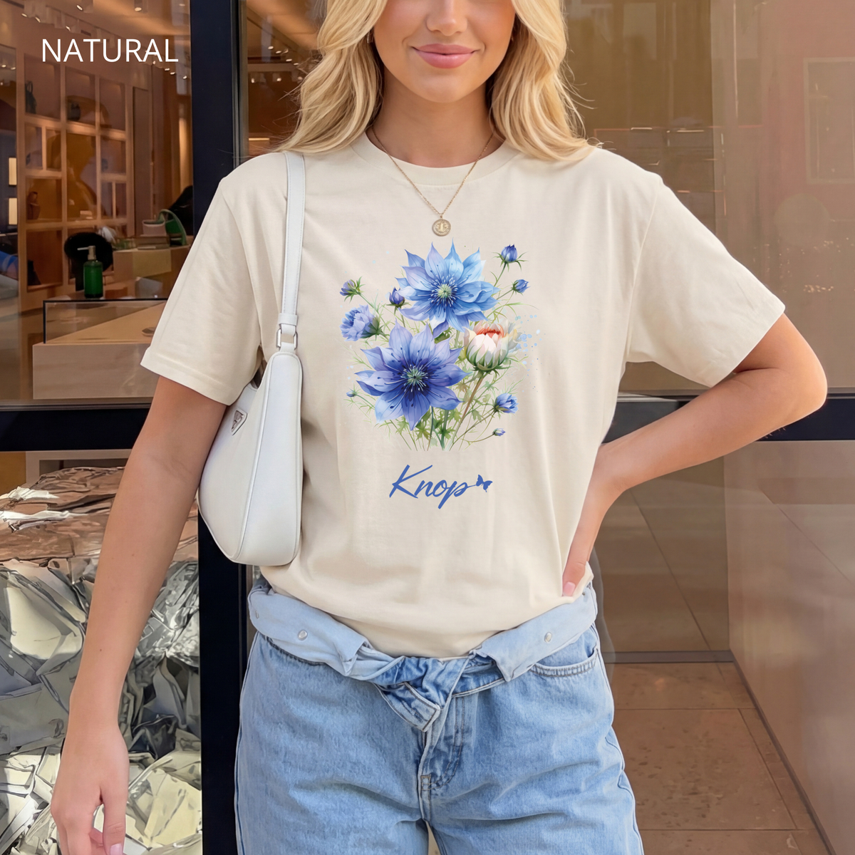 T-Shirt Classique Unisexe - KNOP - Bouquet de Grosses Fleurs Bleues