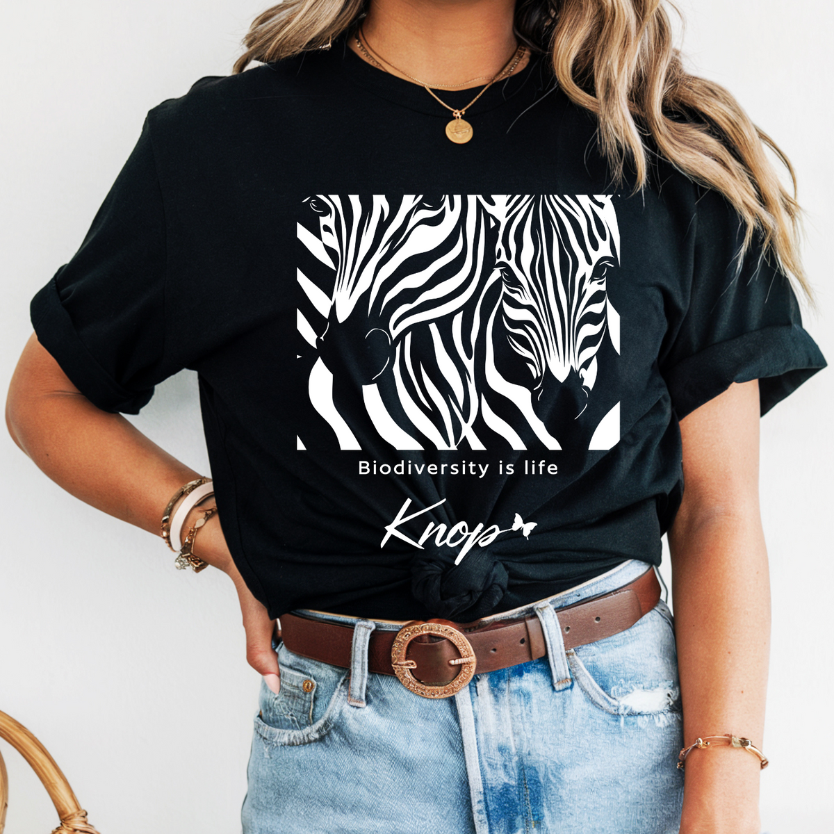 T-Shirt Classique Unisexe - KNOP - 2 Zèbres sur Fond Noir
