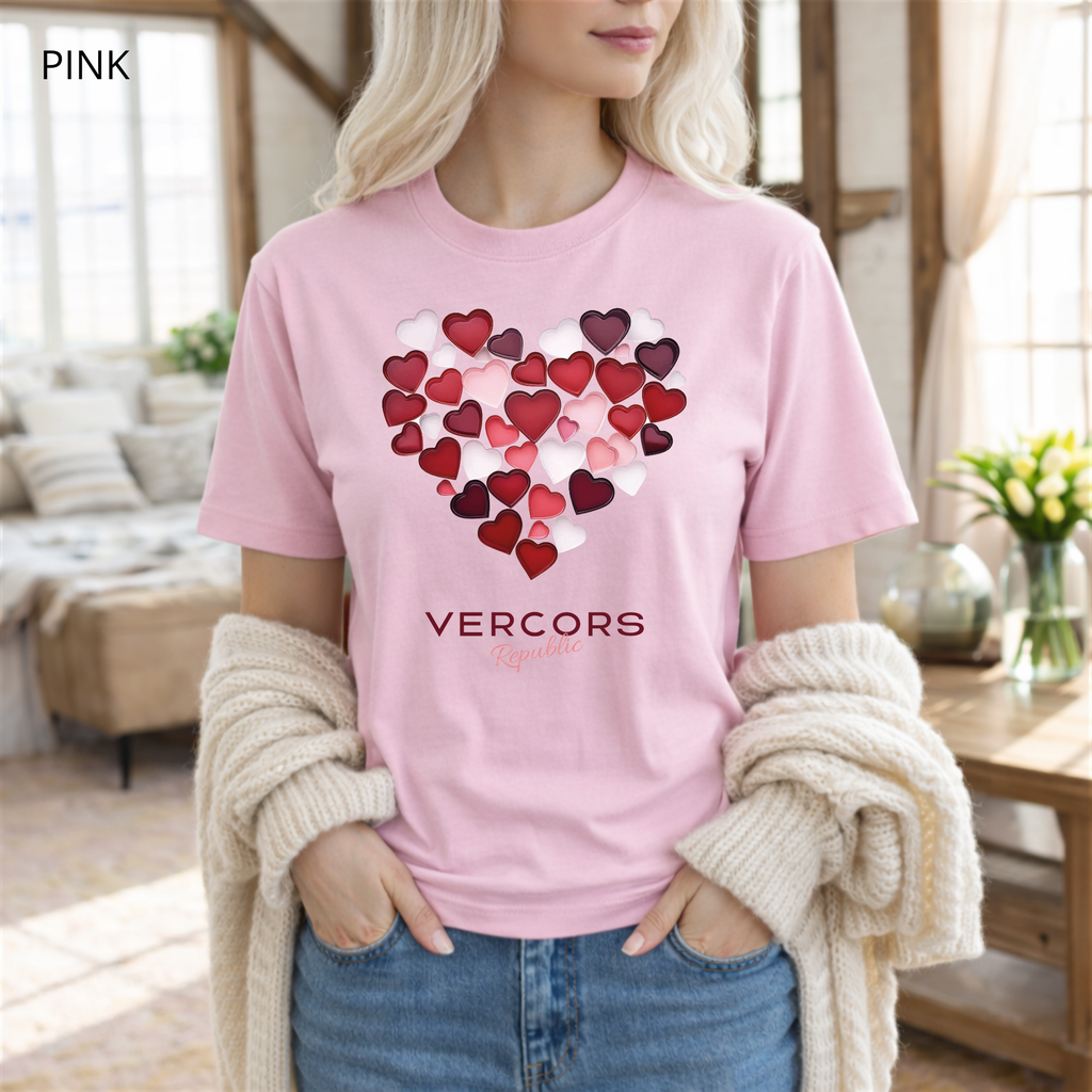 T-shirt unisexe en coton biologique - Cœurs Roses et Rouges