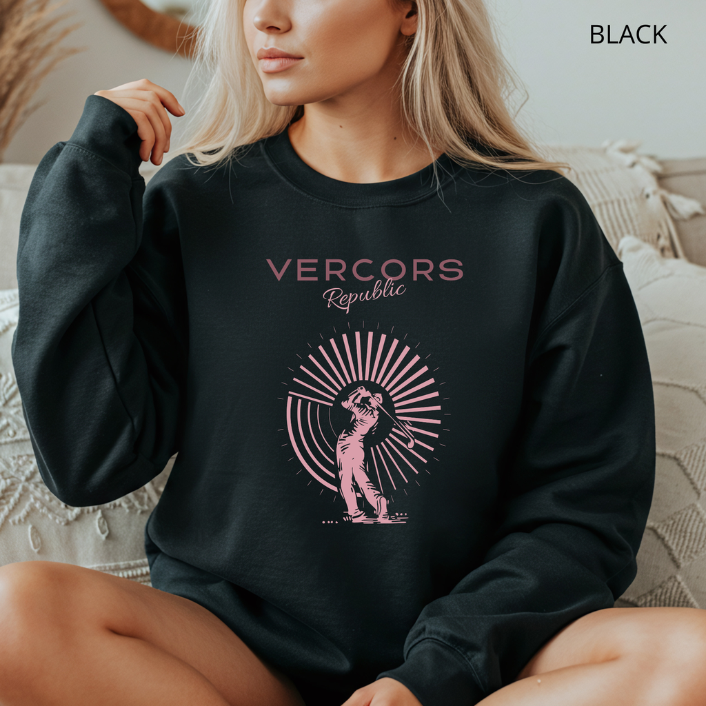 Unisex Round Neck Sweatshirt - Pink Golfer