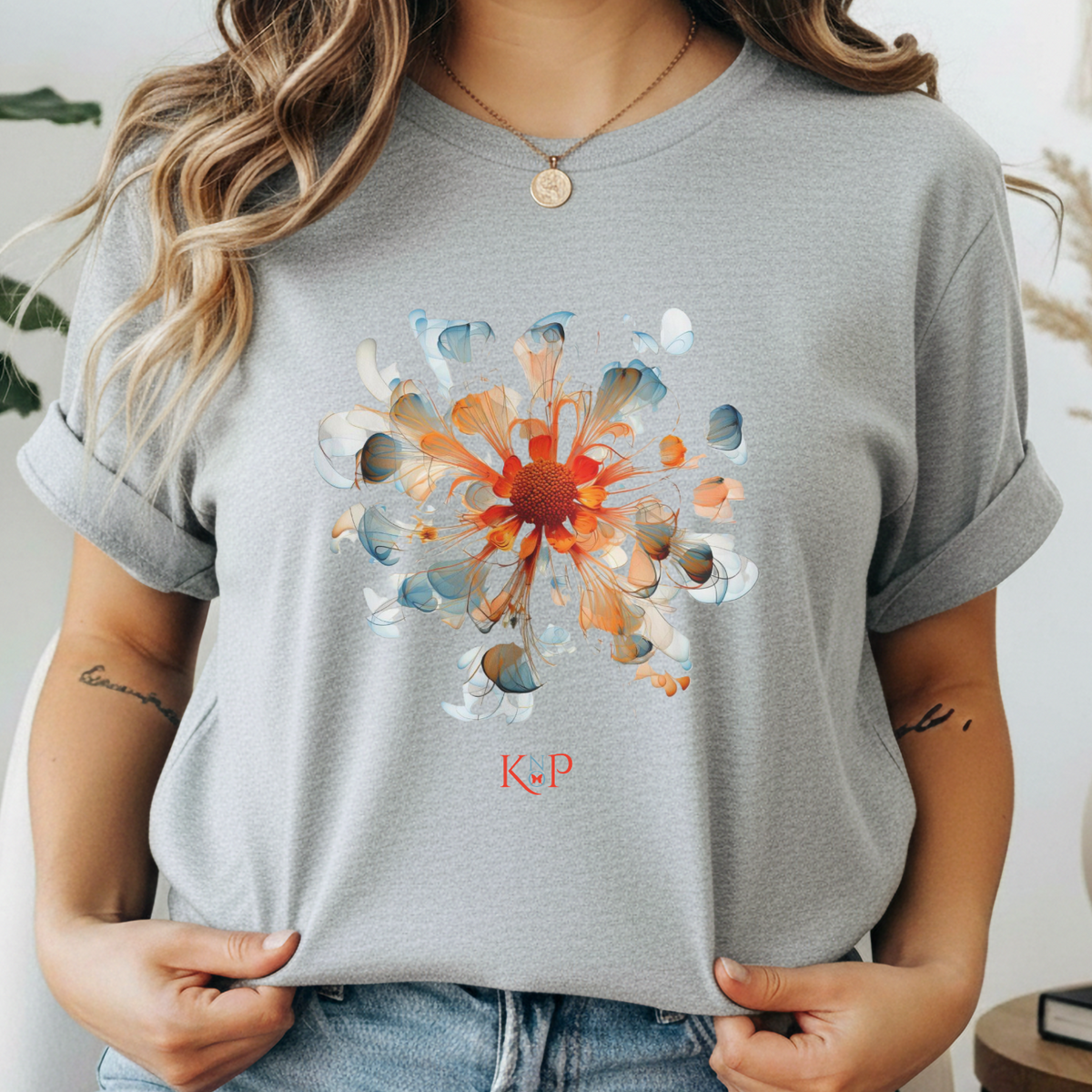 T-Shirt Classique Unisexe - KNOP - Fleur Pastel Bleue et Rouge