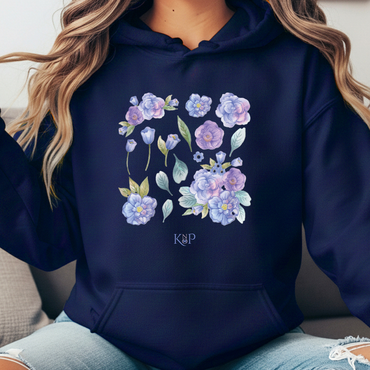 Sweat à Capuche - KNOP - Fleurs Bleues et Violettes