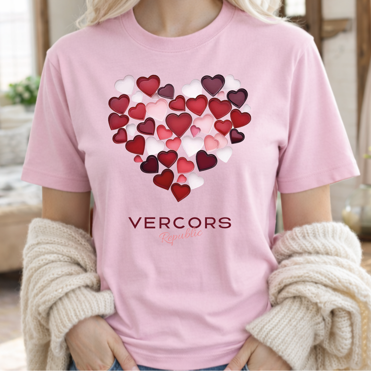 T-Shirt Unisexe en Coton Biologique - Cœurs Roses et Rouges