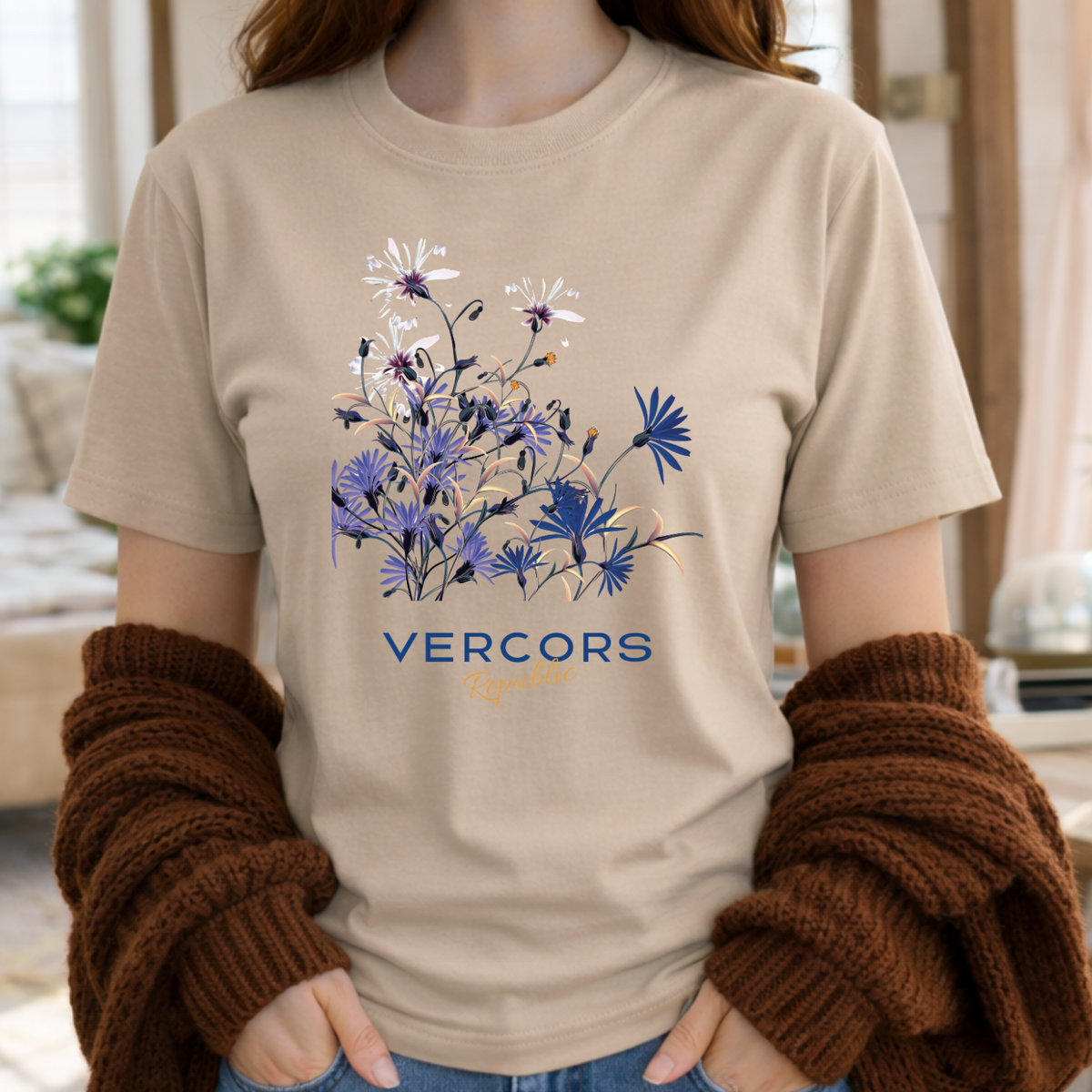 T-Shirt Unisexe en Coton Biologique - Bouquet de Fleurs Bleues et de Marguerites