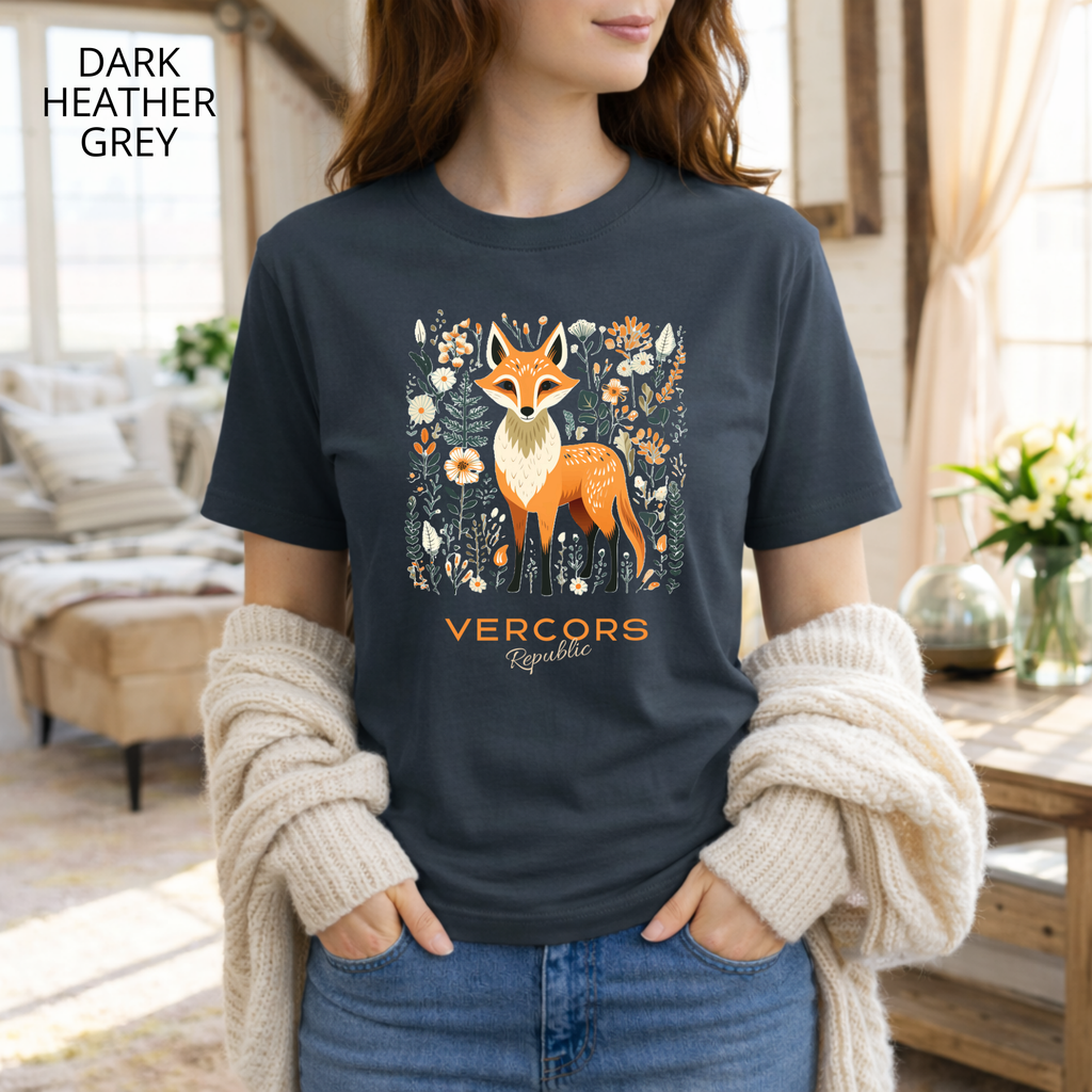 T-shirt unisexe en coton biologique - Renard Entouré de Fleurs