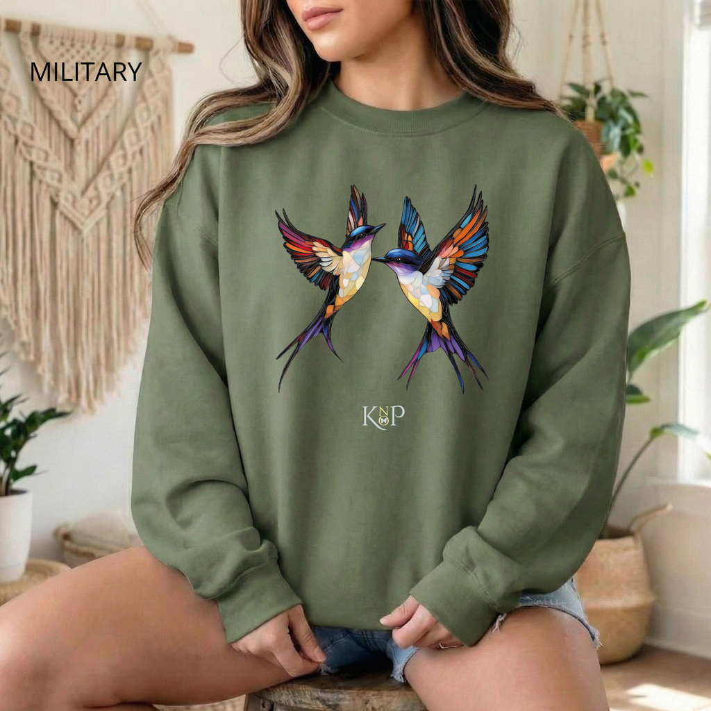 Sweat Unisexe à Col Rond - KNOP - 2 Oiseaux Multicolores