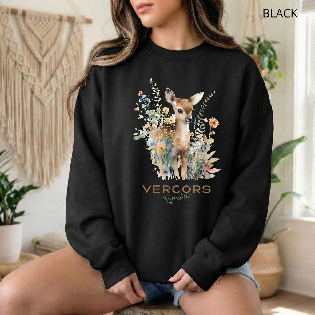 Unisex Bambi Surrounded by Flowers Crewneck Sweatshirt