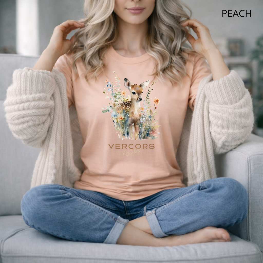 T-shirt unisexe en coton biologique - Bambi Entouré de Fleurs