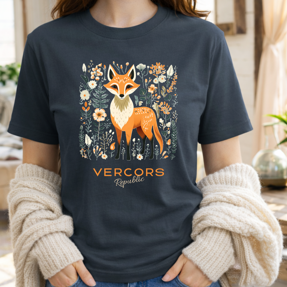 T-Shirt Unisexe en Coton Biologique - Renard Entouré de Fleurs
