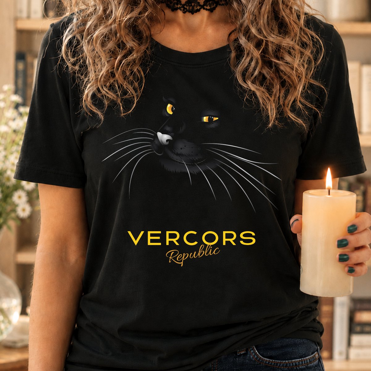 T-Shirt Unisexe en Coton Biologique - Face de Chat Noir
