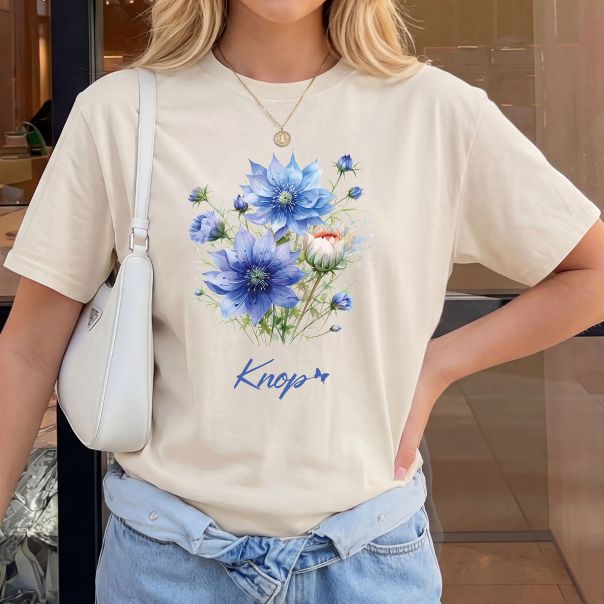 T-Shirt Classique Unisexe - KNOP - Bouquet de Grosses Fleurs Bleues