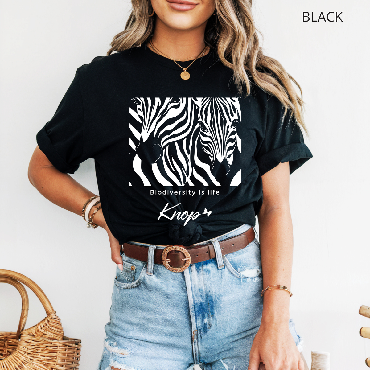 T-Shirt Classique Unisexe - KNOP - 2 Zèbres sur Fond Noir