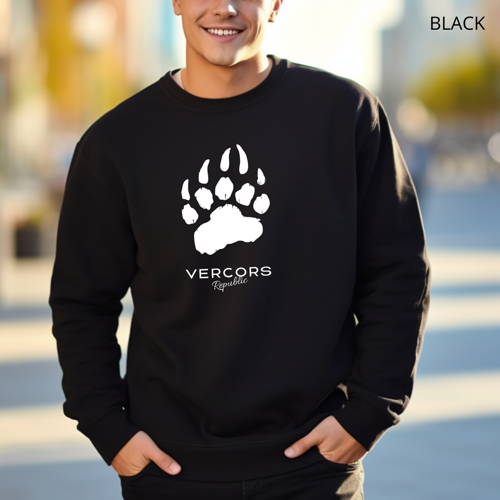 Unisex Sweatshirt with Large Bear Claws Round Neck - White