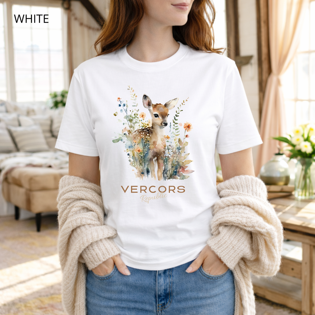 T-shirt unisexe en coton biologique - Bambi Entouré de Fleurs