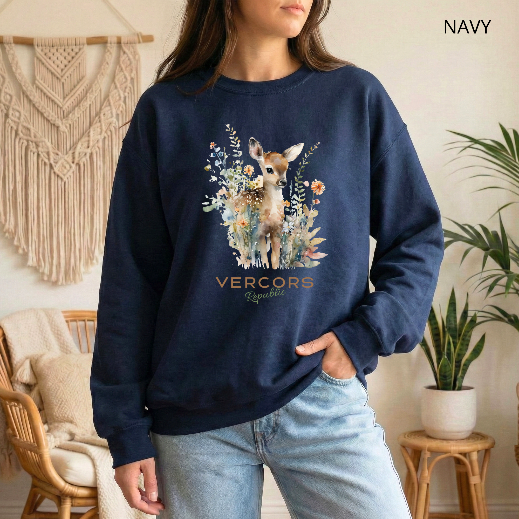 Unisex Bambi Surrounded by Flowers Crewneck Sweatshirt