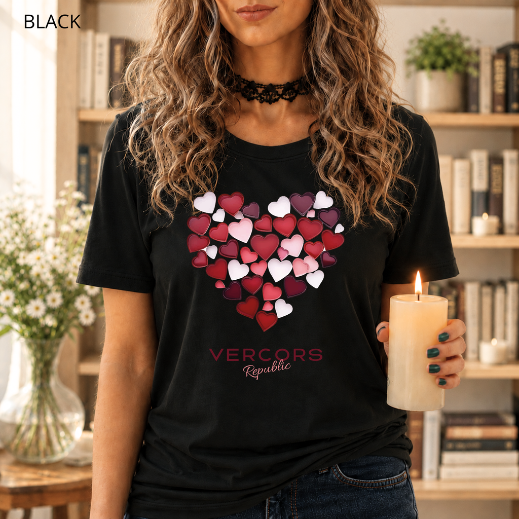 T-shirt unisexe en coton biologique - Cœurs Roses et Rouges
