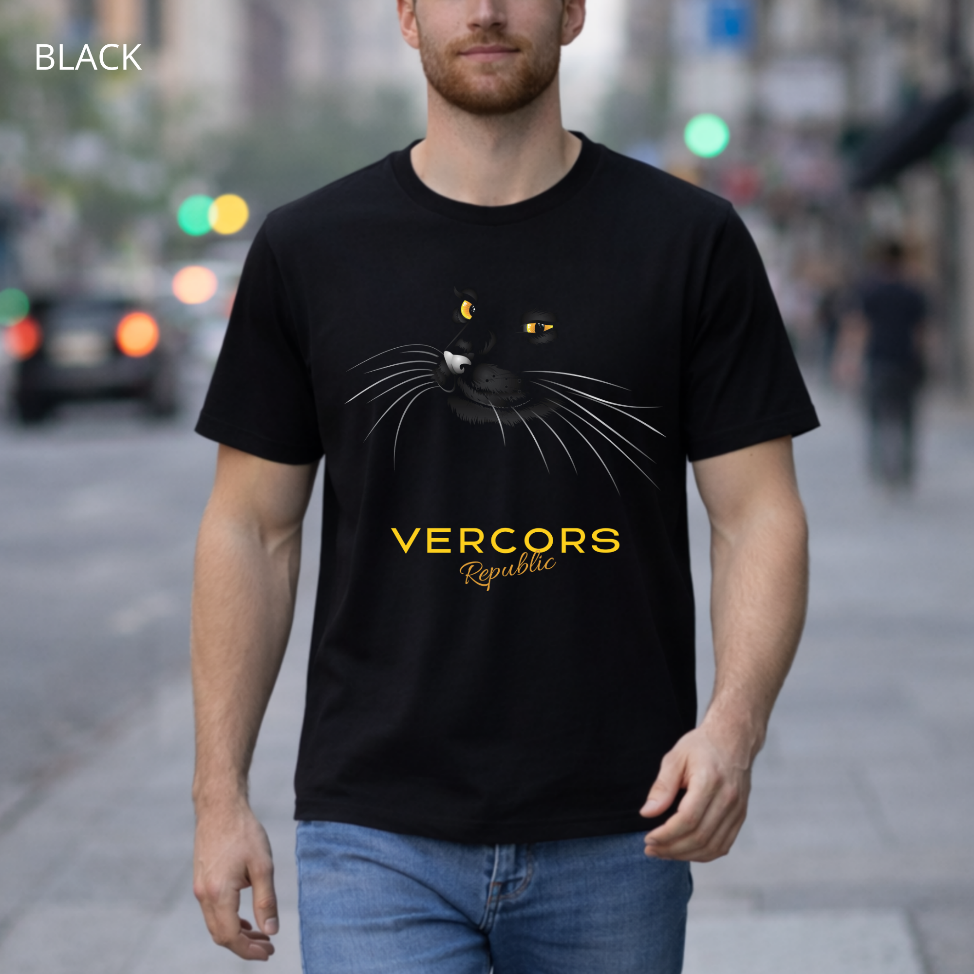 T-shirt unisexe en coton biologique - Face de Chat Noir