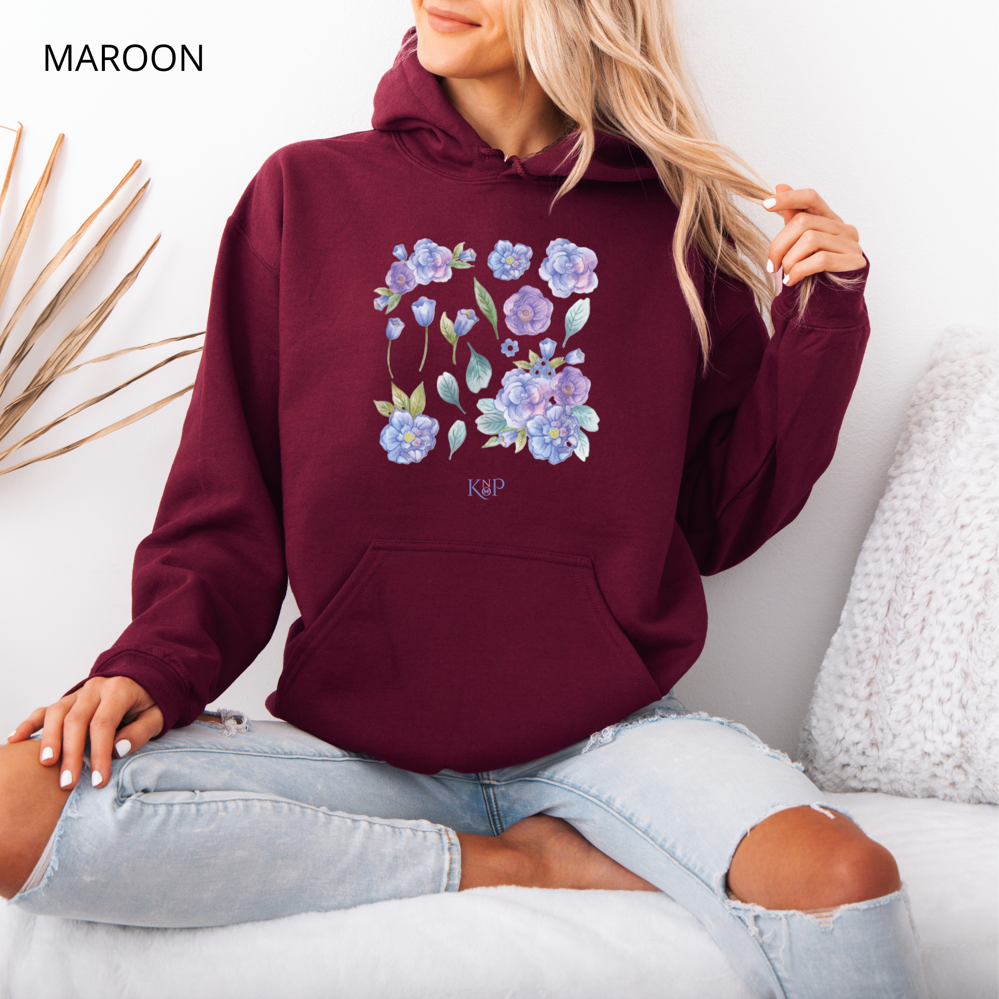 Sweat à capuche - KNOP - Fleurs Bleues et Violettes