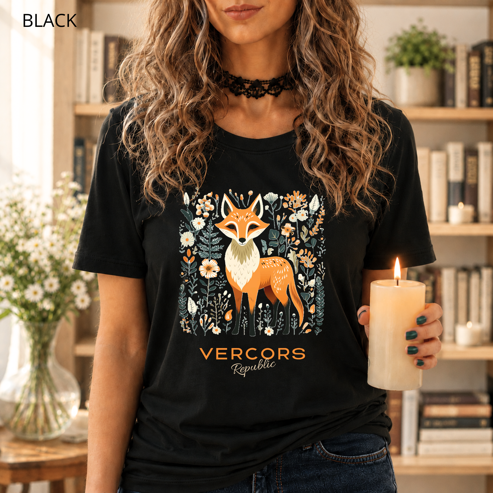 T-shirt unisexe en coton biologique - Renard Entouré de Fleurs