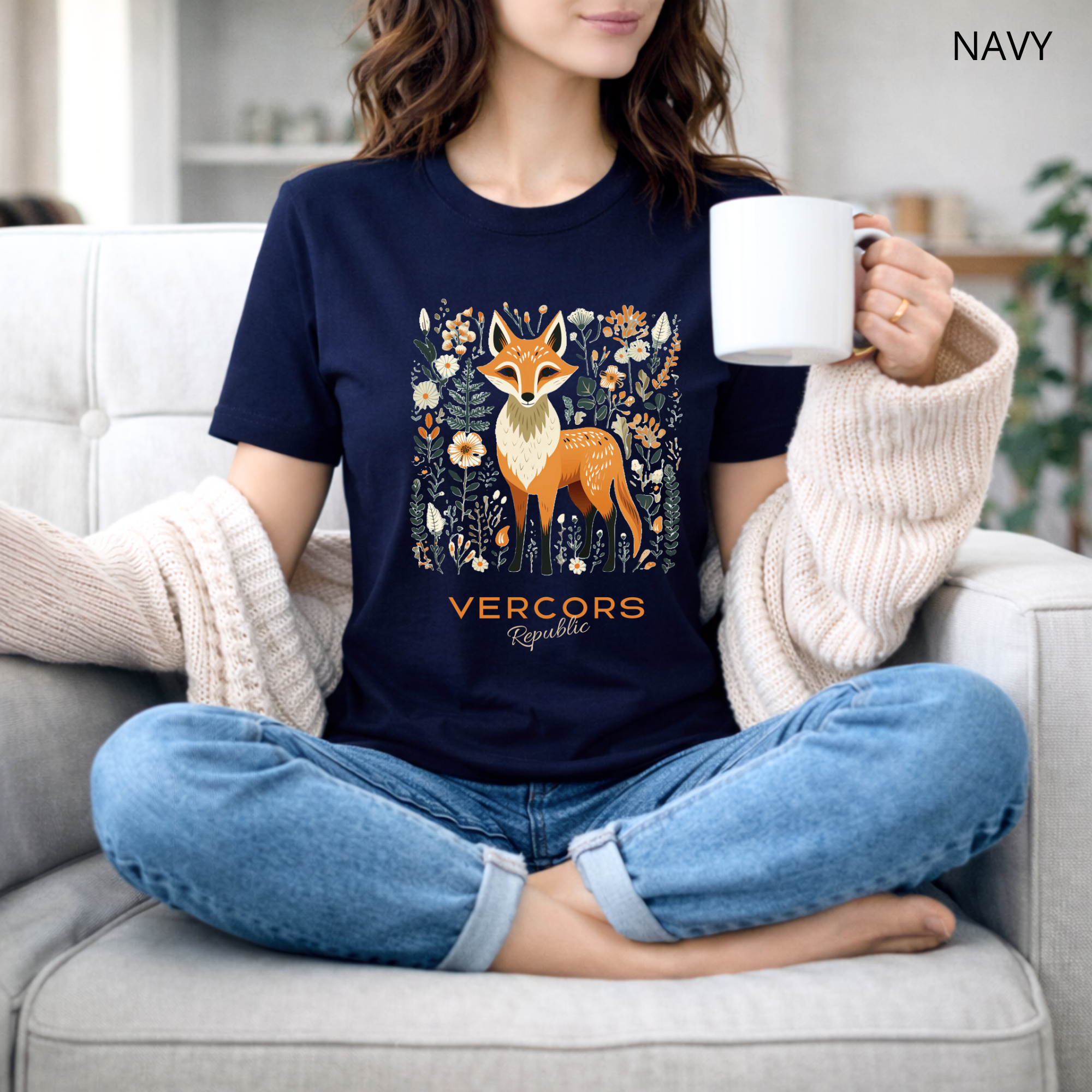 T-shirt unisexe en coton biologique - Renard Entouré de Fleurs