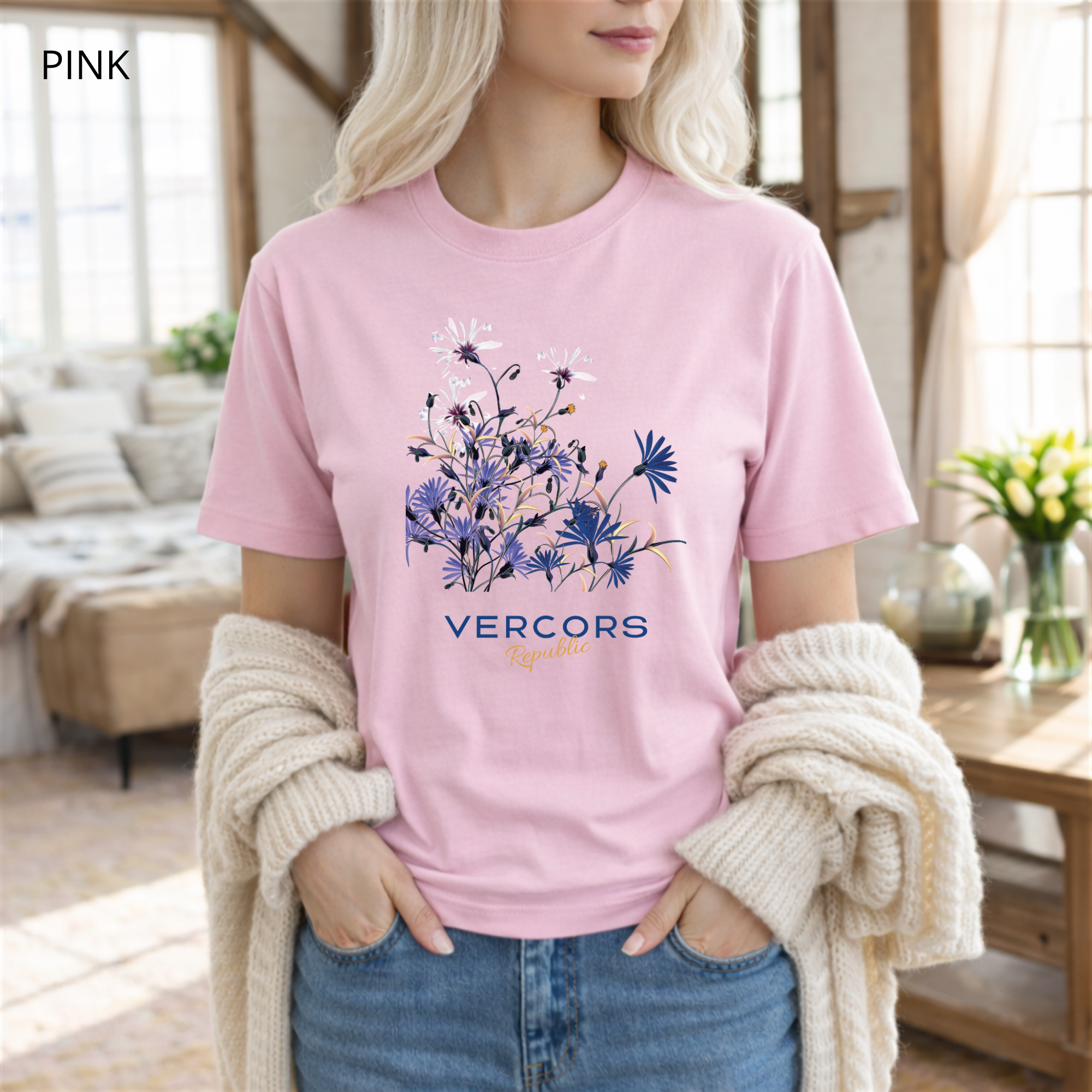 T-shirt unisexe en coton biologique - Bouquet de Fleurs Bleues et de Marguerites