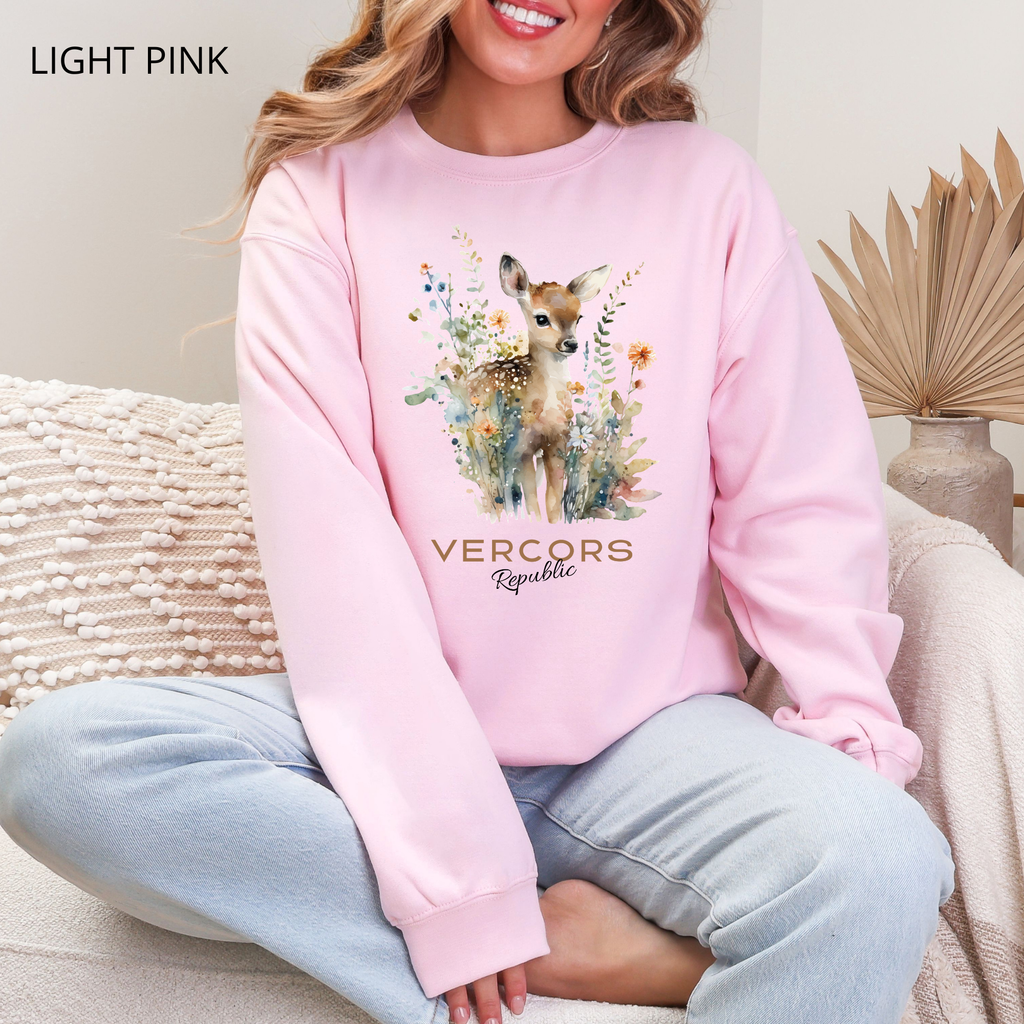 Sweat Unisexe à Col Rond - Bambi Entouré de Fleurs