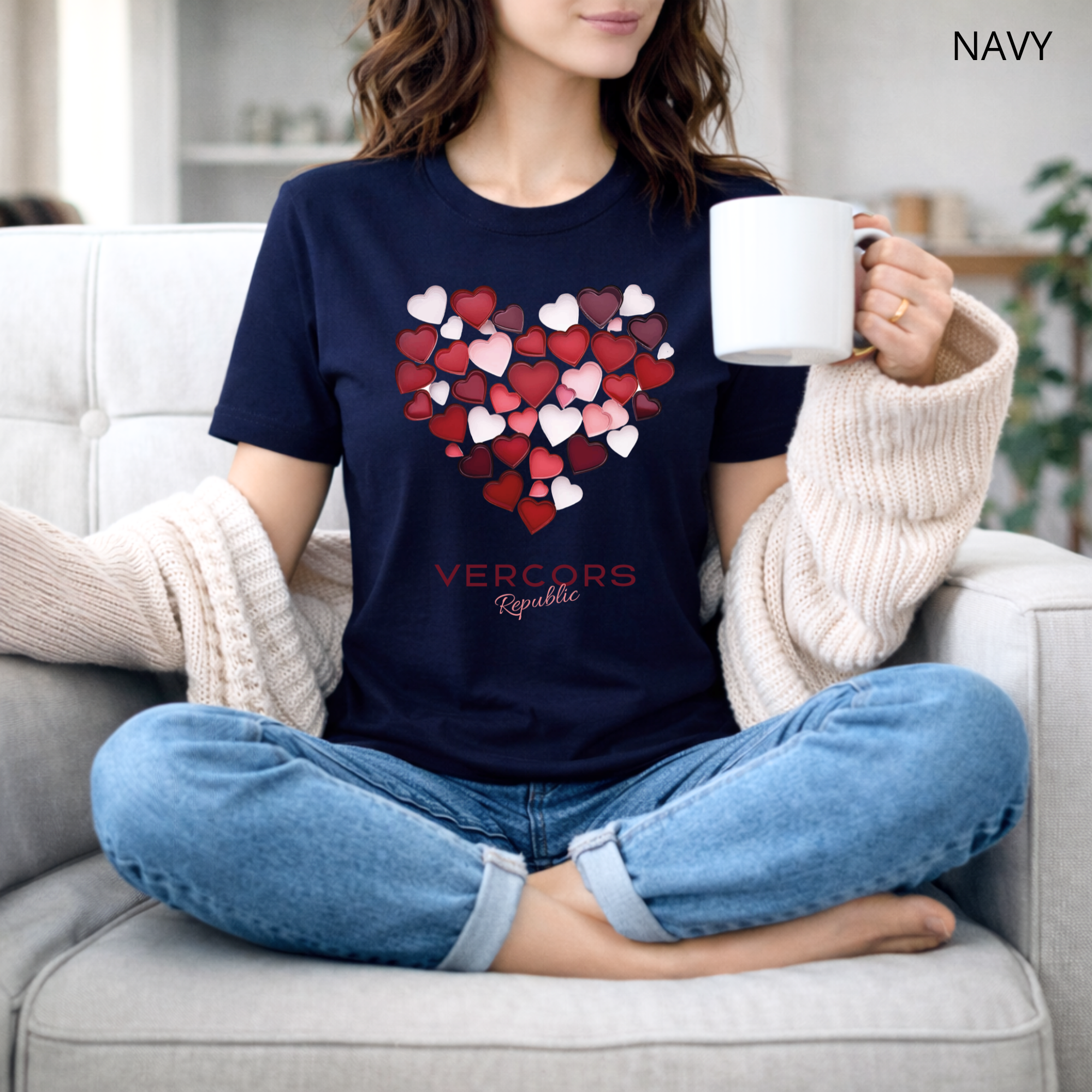 T-shirt unisexe en coton biologique - Cœurs Roses et Rouges