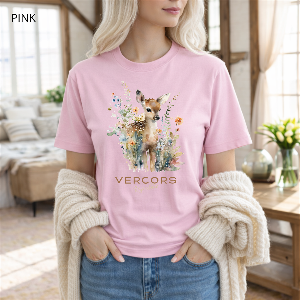 T-shirt unisexe en coton biologique - Bambi Entouré de Fleurs