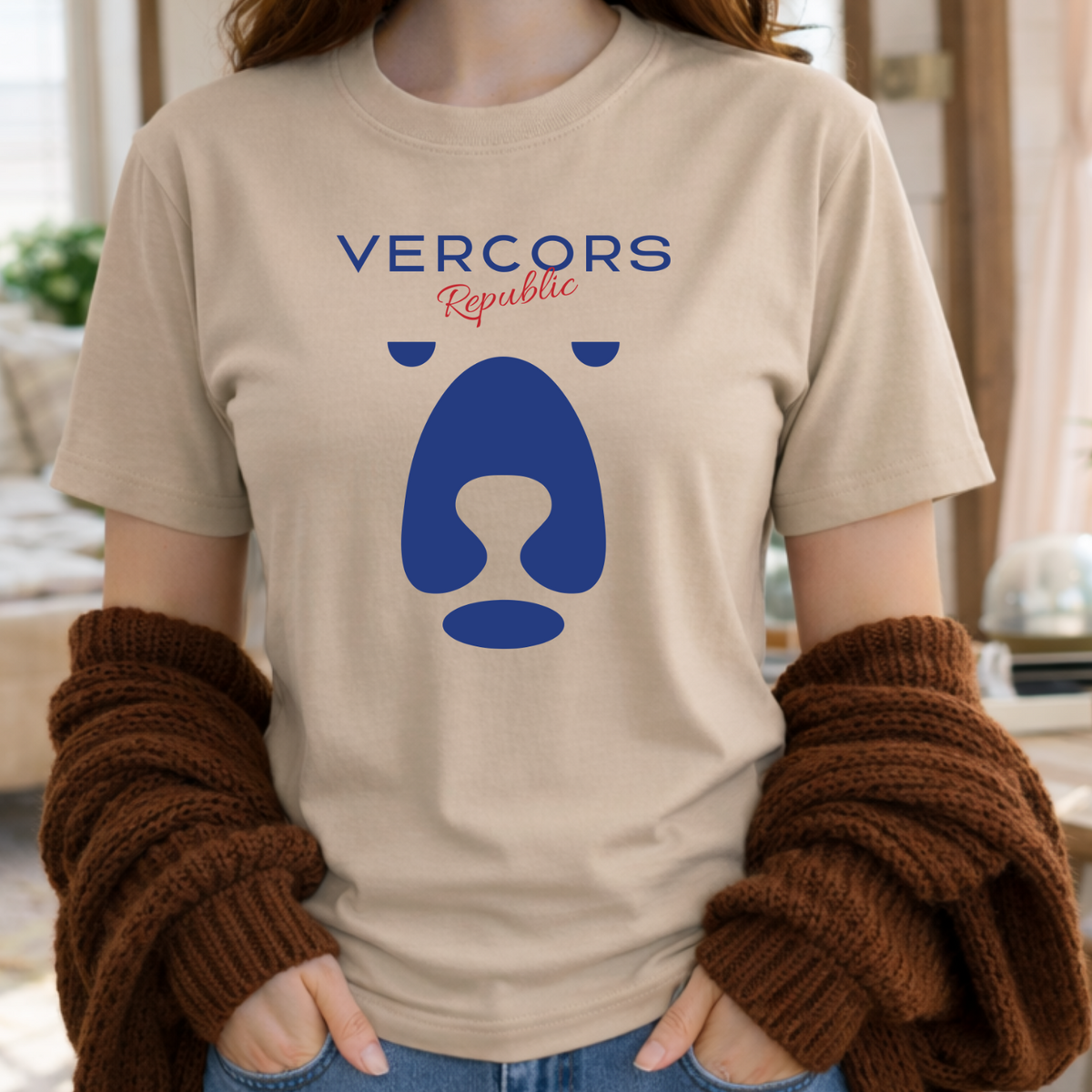 T-Shirt Unisexe en Coton Biologique - Ours Large Bleu Marine