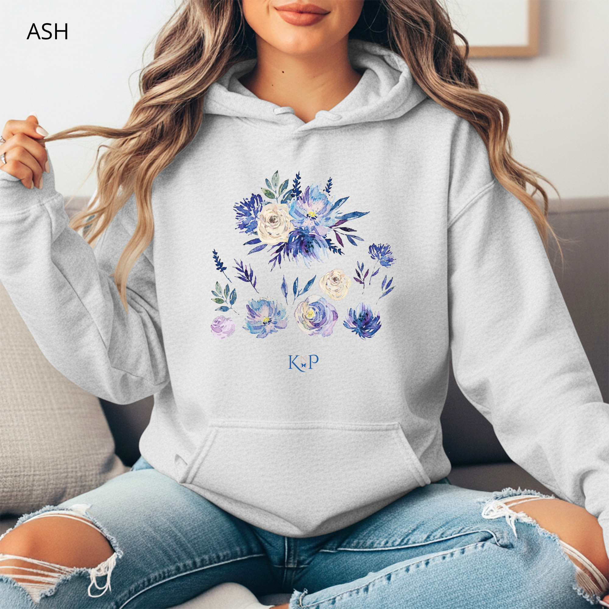 Sweat à capuche - KNOP - Fleurs Bleues