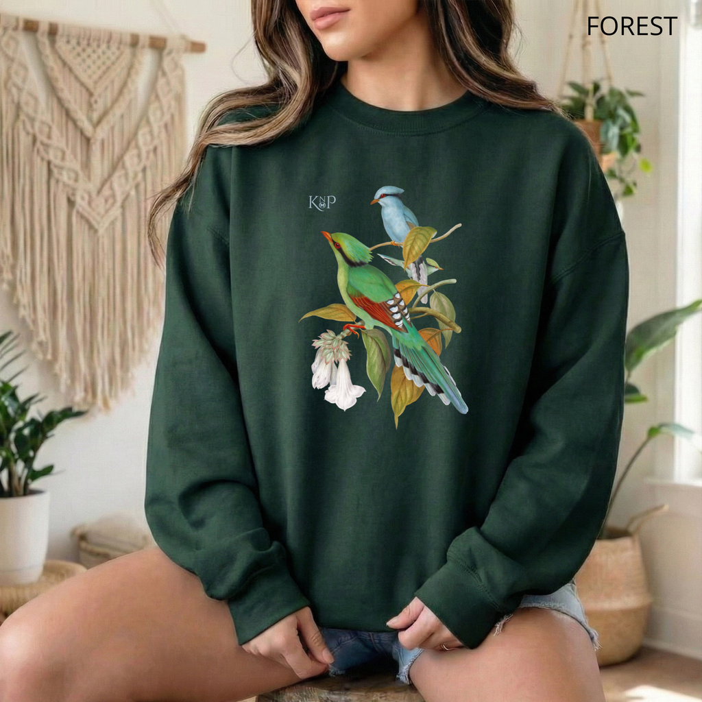 Sweat Unisexe à Col Rond - KNOP - 2 Oiseaux Verts Green Cissa