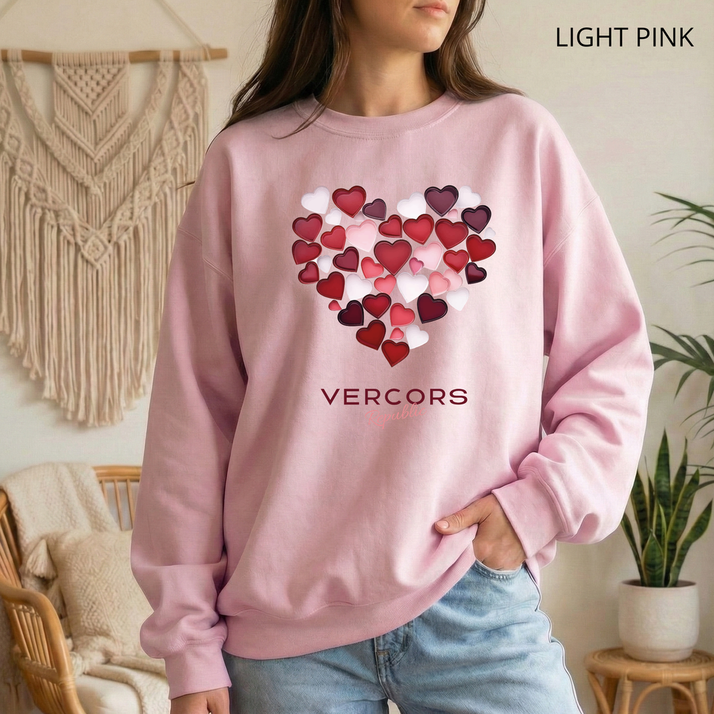 Sweat Unisexe à Col Rond - Cœurs Roses et Rouges