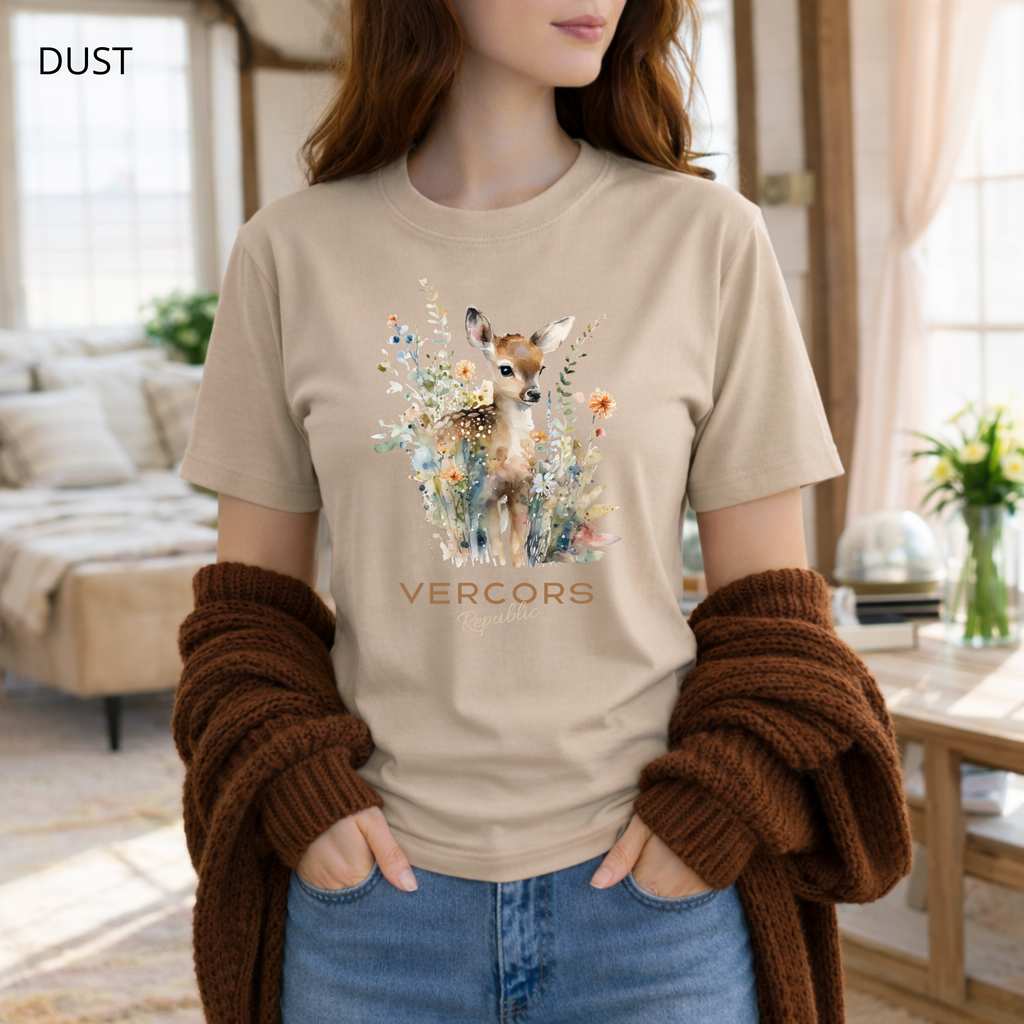 T-shirt unisexe en coton biologique - Bambi Entouré de Fleurs