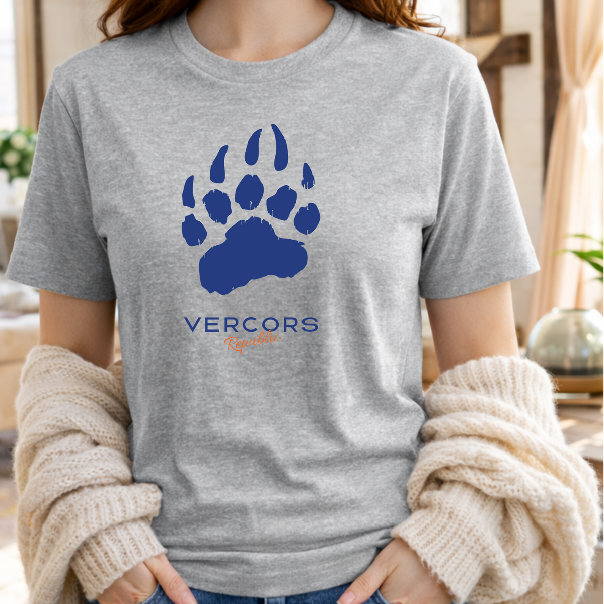 Camiseta Unisex de Algodón Orgánico - Garras de Oso Mediano Azul Marino