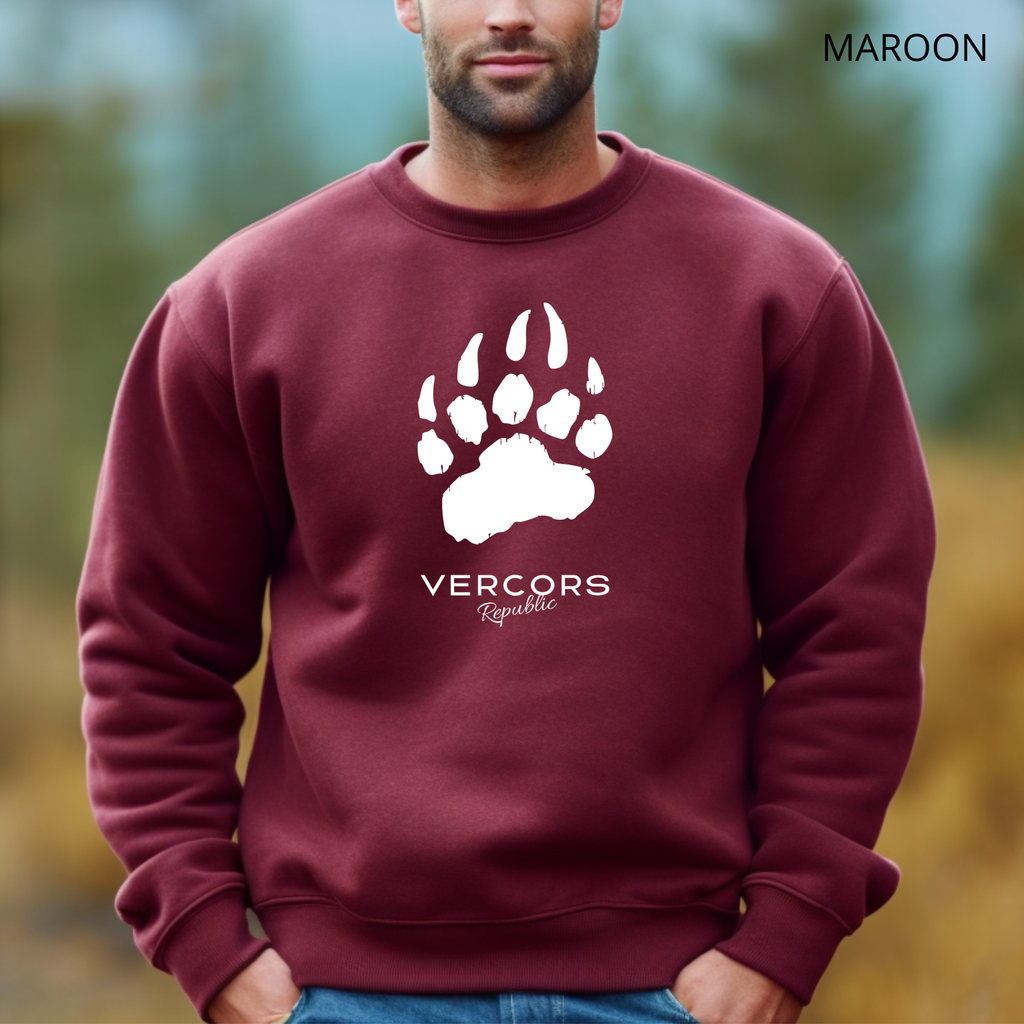 Unisex Sweatshirt with Large Bear Claws Round Neck - White