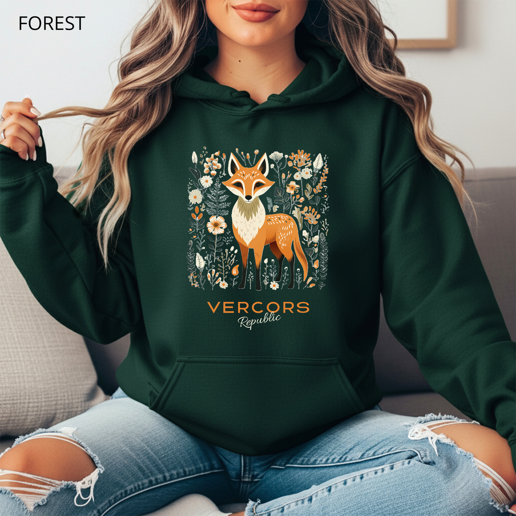 Sweat à Capuche - Renard Entouré de Fleurs