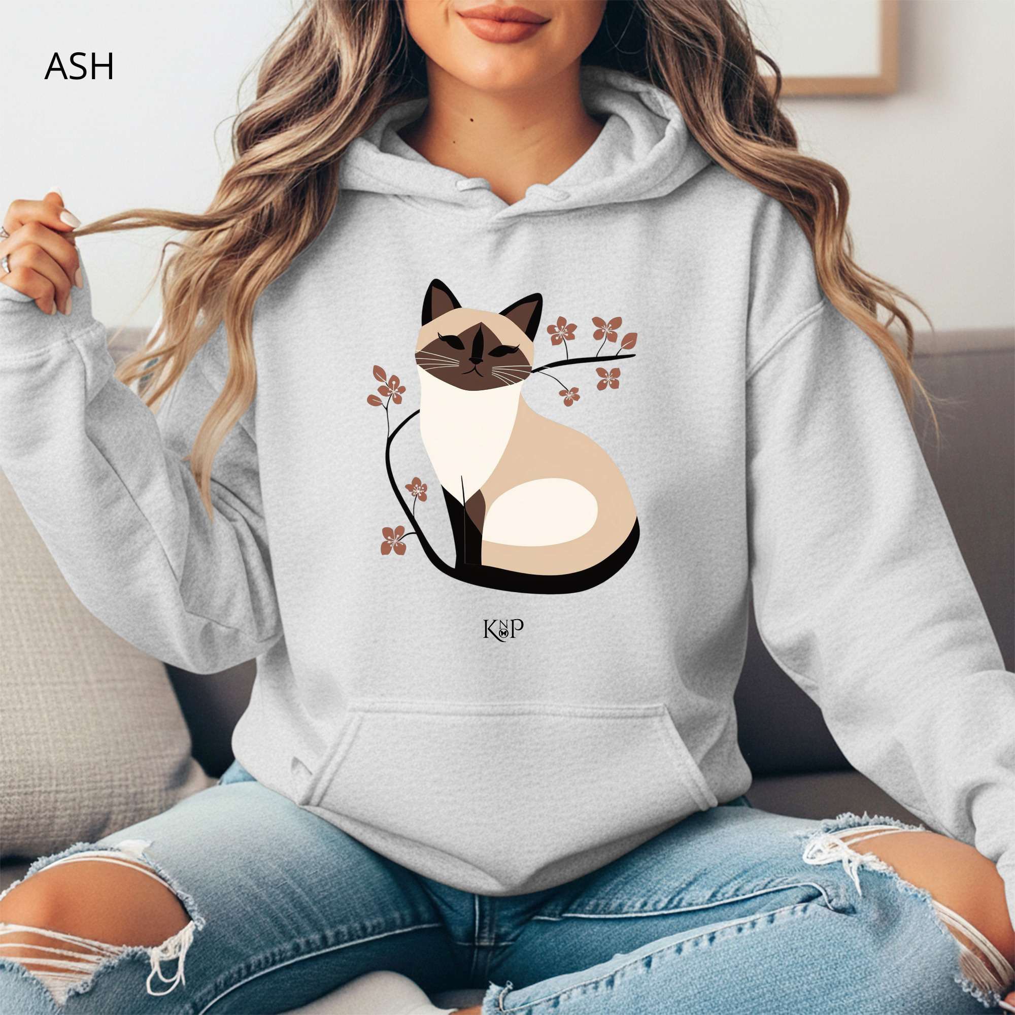 Sweat à capuche - KNOP - Chat Crème