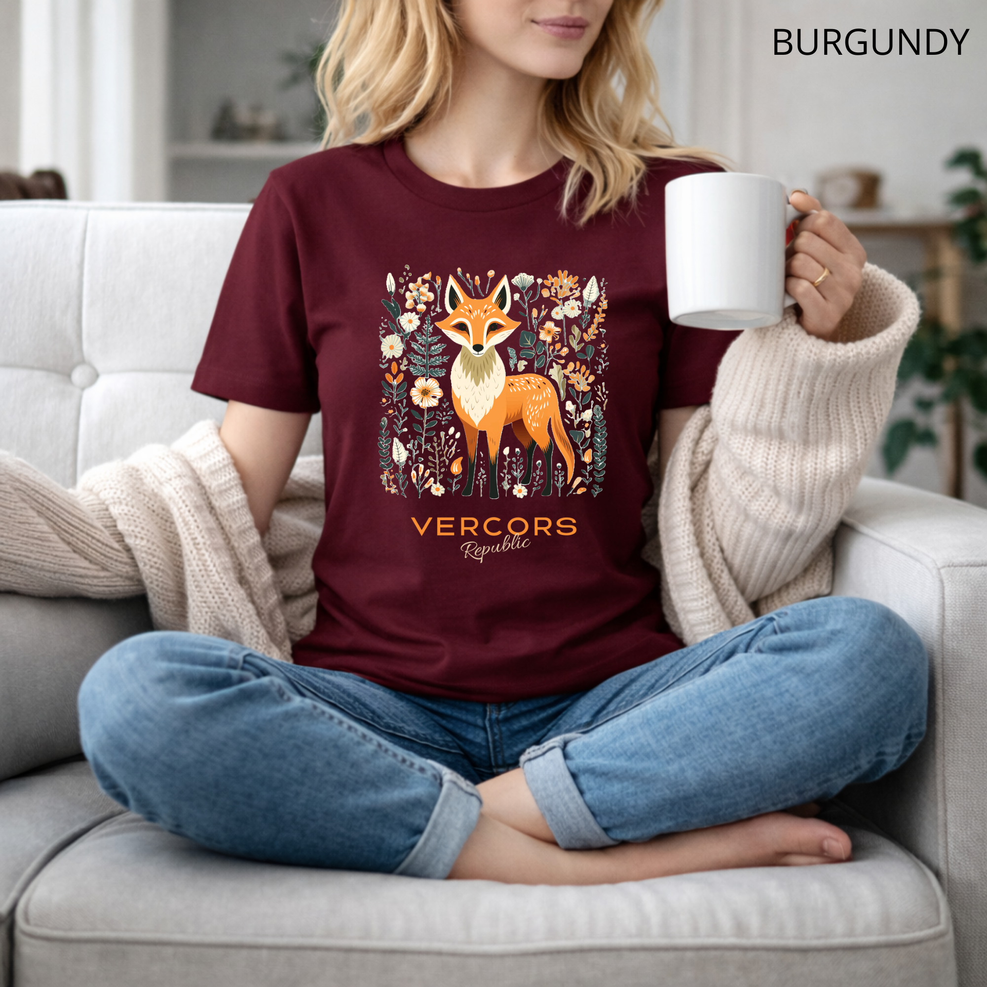 T-shirt unisexe en coton biologique - Renard Entouré de Fleurs