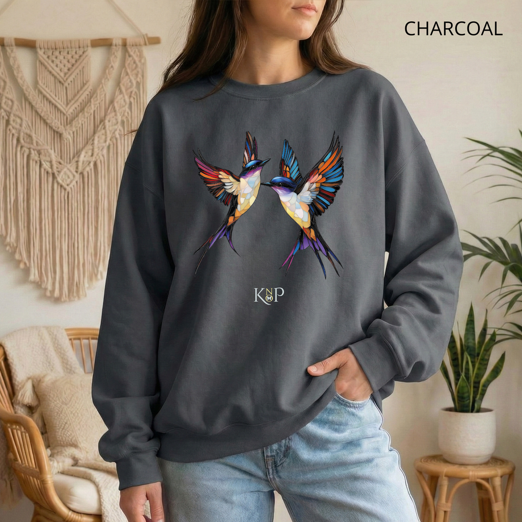 Sweat Unisexe à Col Rond - KNOP - 2 Oiseaux Multicolores