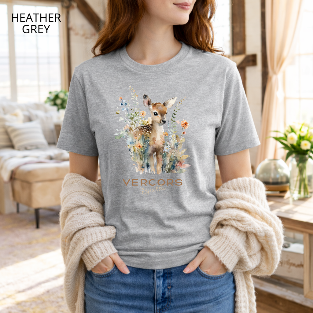 T-shirt unisexe en coton biologique - Bambi Entouré de Fleurs
