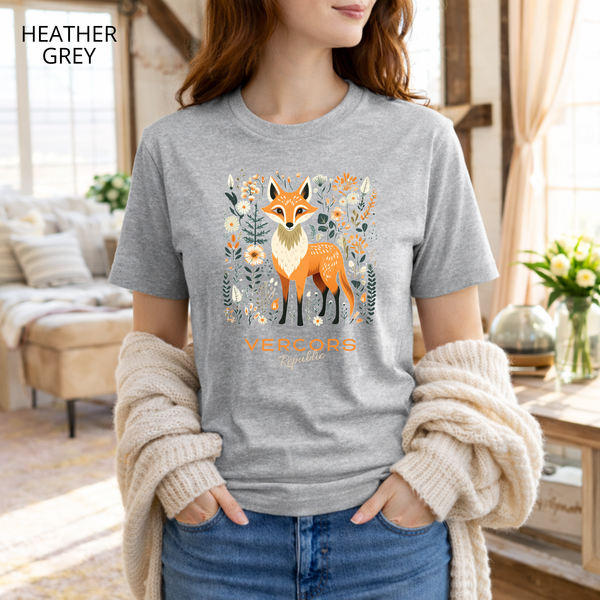 T-shirt unisexe en coton biologique - Renard Entouré de Fleurs