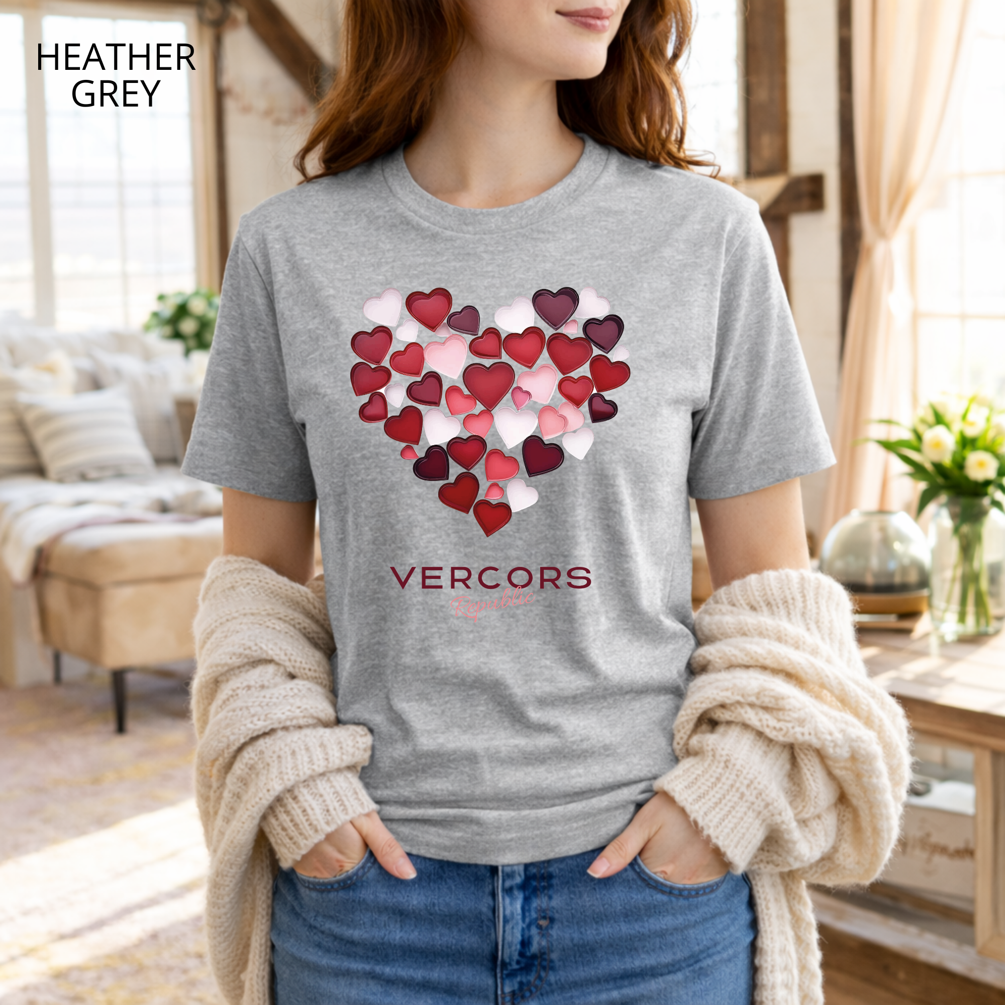 T-shirt unisexe en coton biologique - Cœurs Roses et Rouges