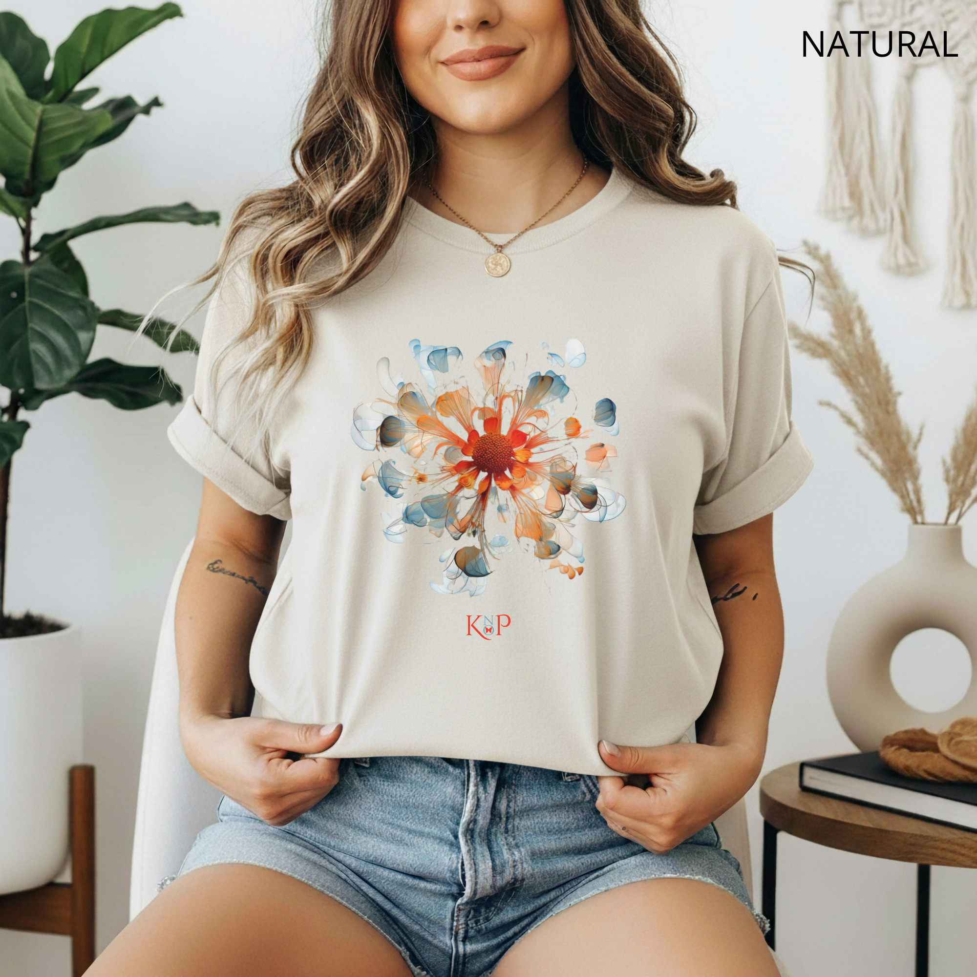 T-shirt classique unisexe - KNOP - Fleur Pastel Bleue et Rouge