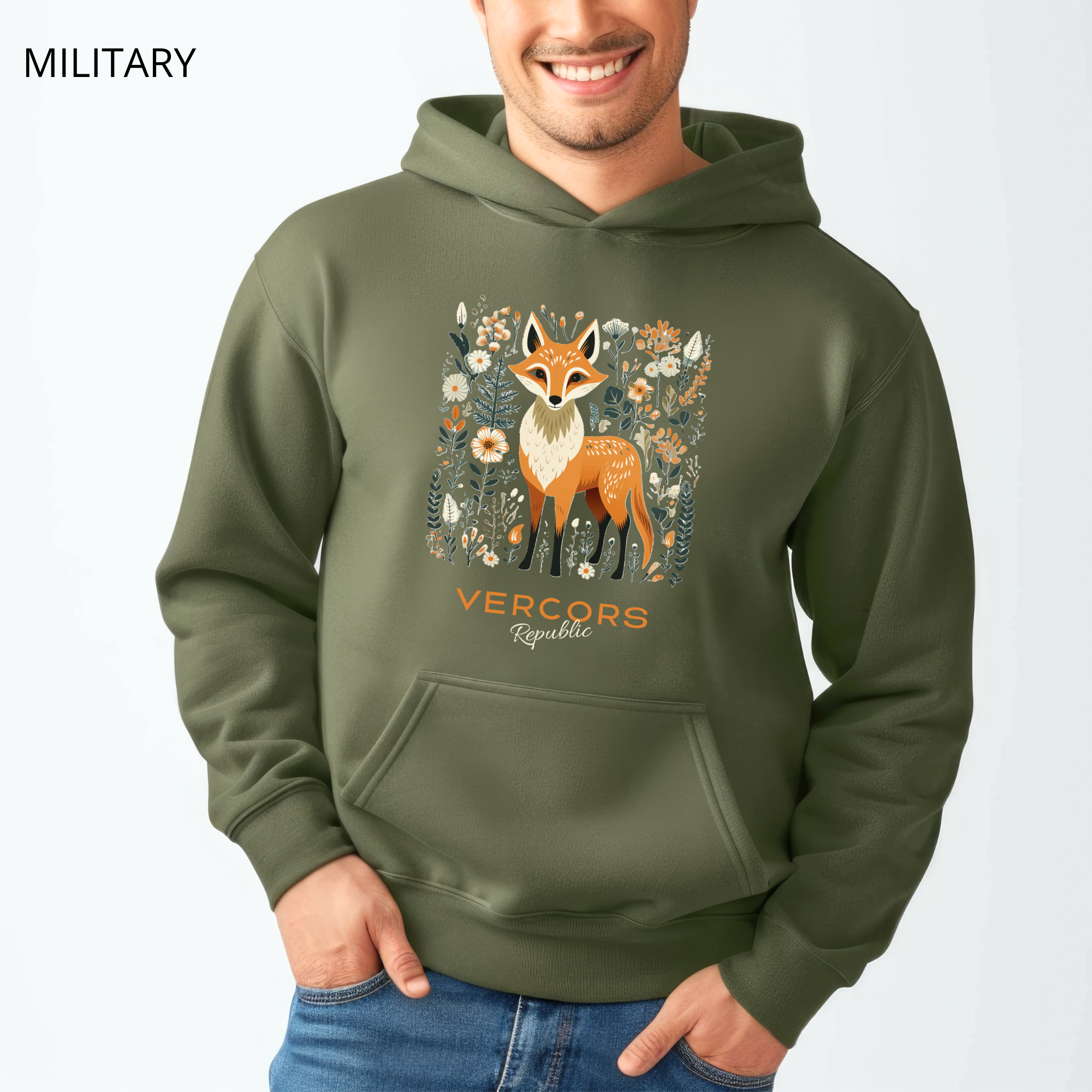 Sweat à Capuche - Renard Entouré de Fleurs