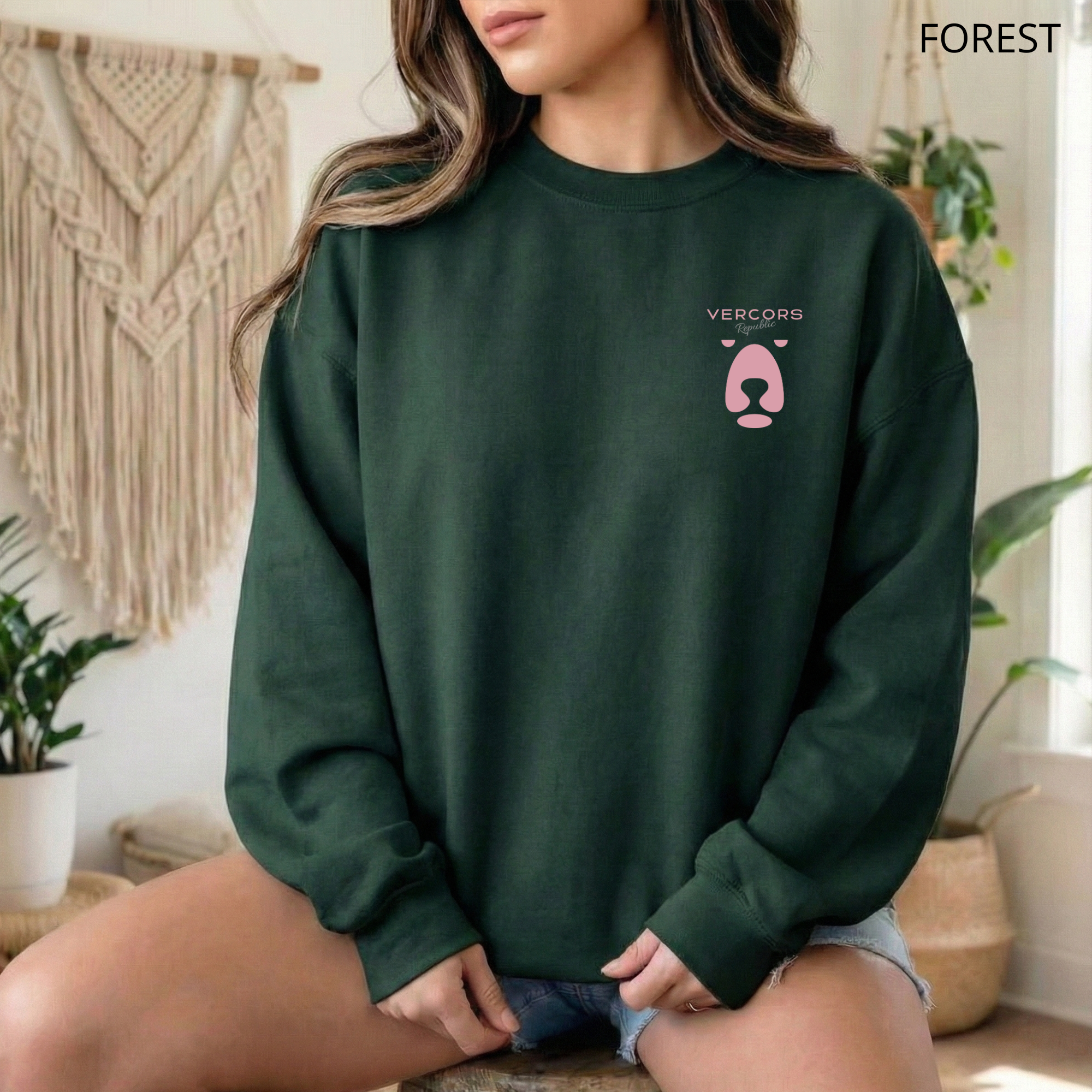Sweat Unisexe à Col Rond - Logo Ours Rose