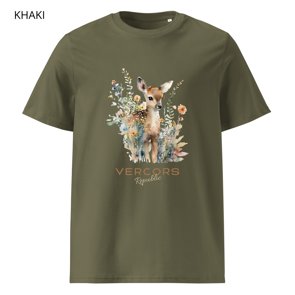 T-shirt unisexe en coton biologique - Bambi Entouré de Fleurs