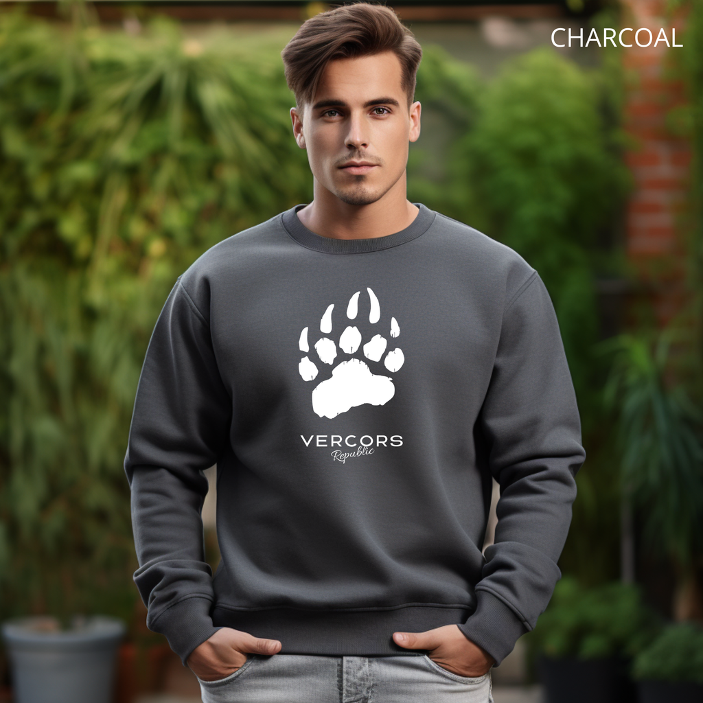 Unisex Sweatshirt with Large Bear Claws Round Neck - White