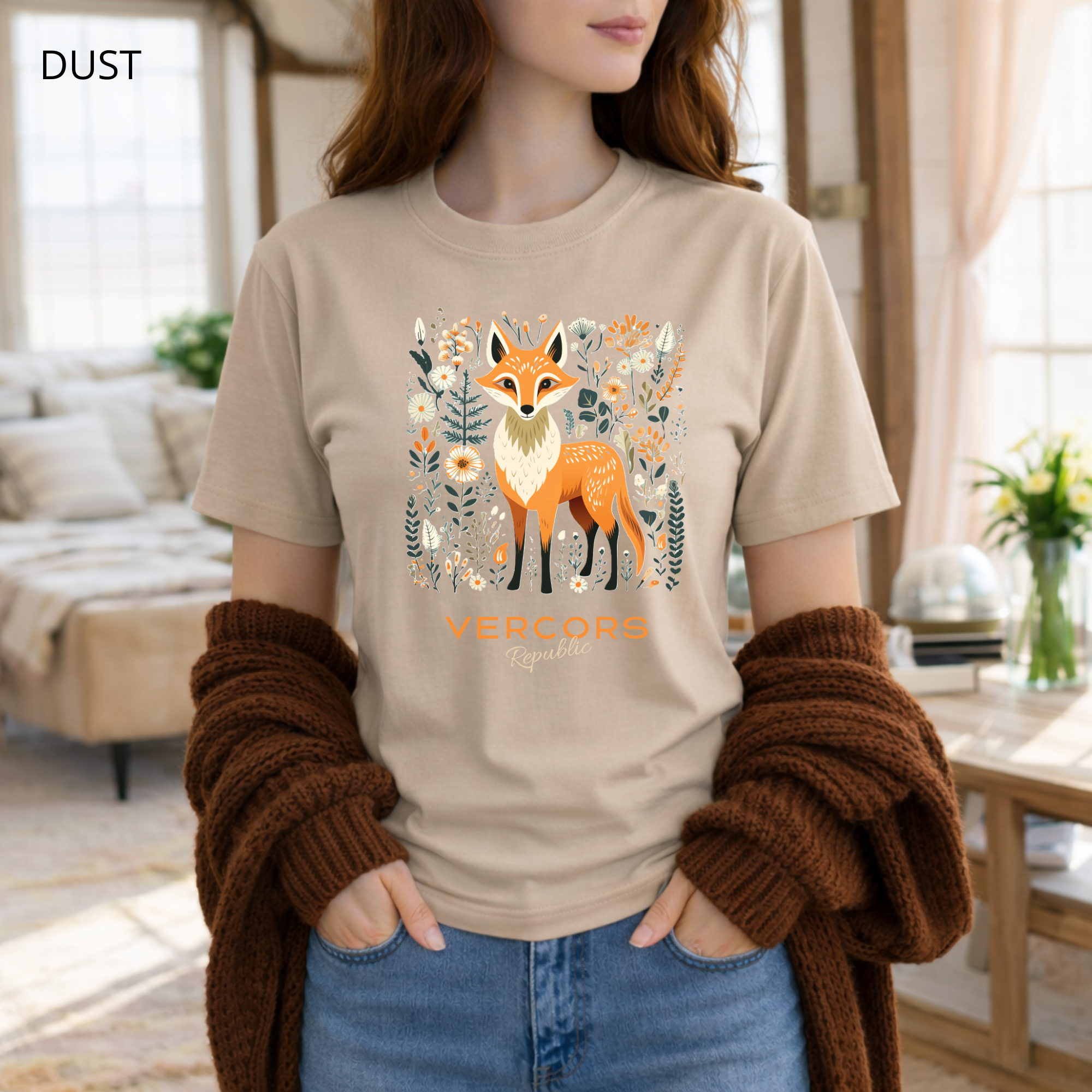 T-shirt unisexe en coton biologique - Renard Entouré de Fleurs